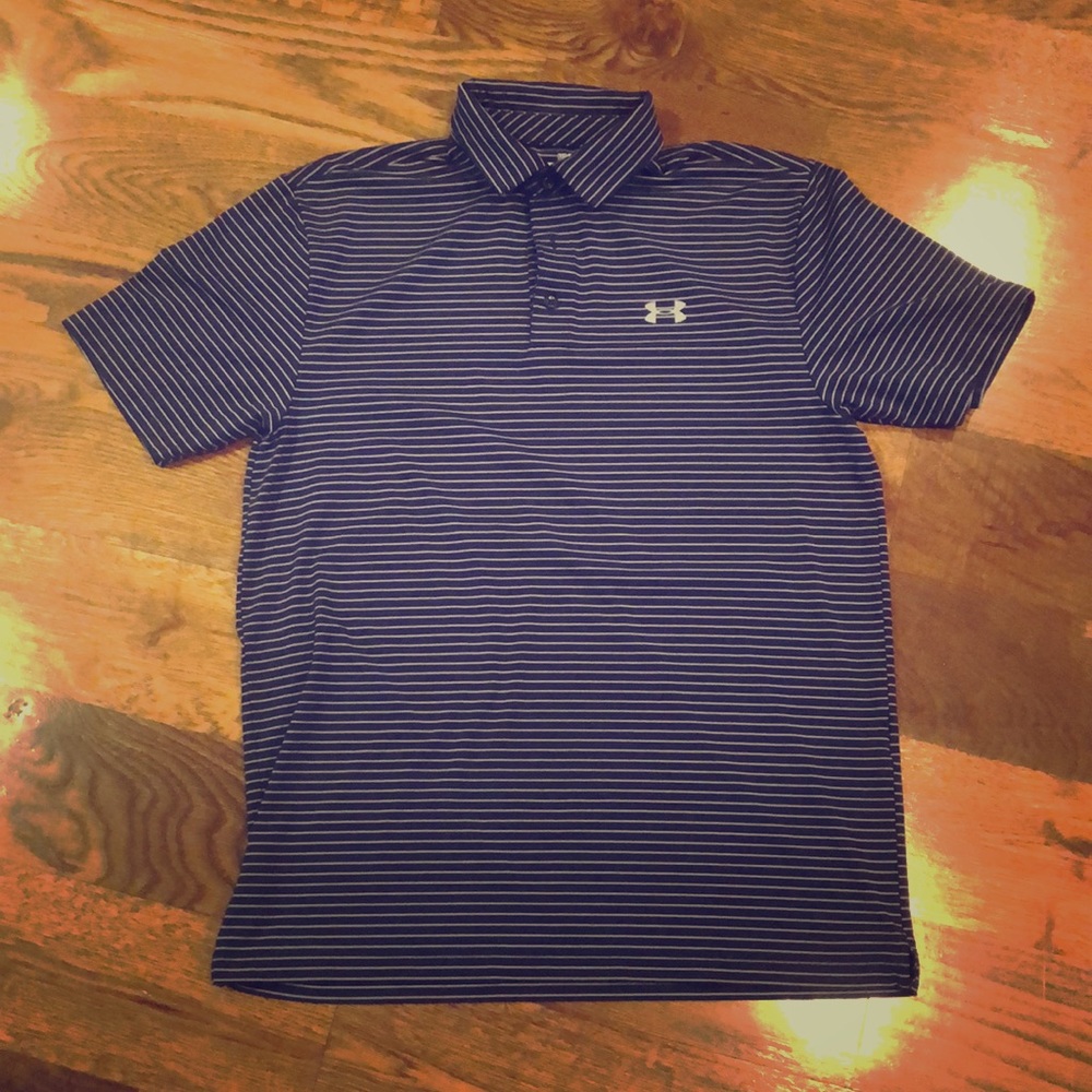 Under Armour Navy Heatgear Striped Polo SS Shirt!
